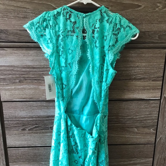 Cutout back teal cocktail dress - Picture 2 of 3